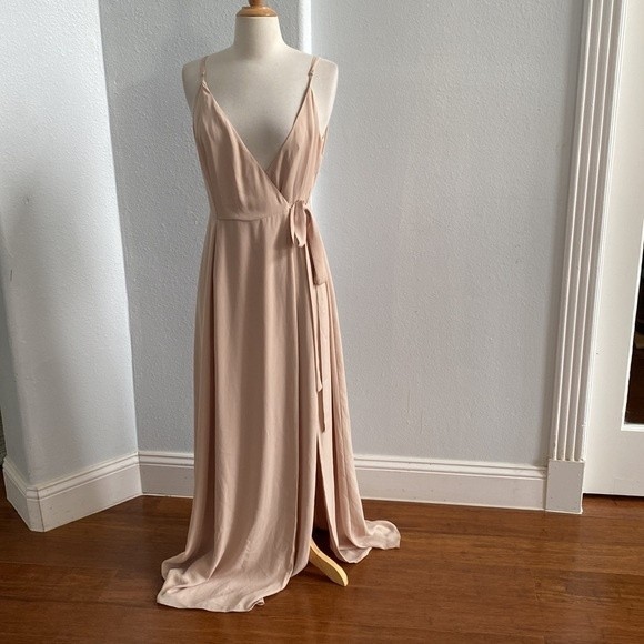 WAYF Chiffon‎ Pink Wrap Bridesmaid Maxi Dress Size S - Picture 1 of 10